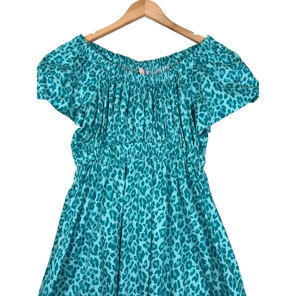 Tyler Boe Midi Dress Womens Small Blue Leopard Print Cotton Off The Shoulder - Picture 3 of 14